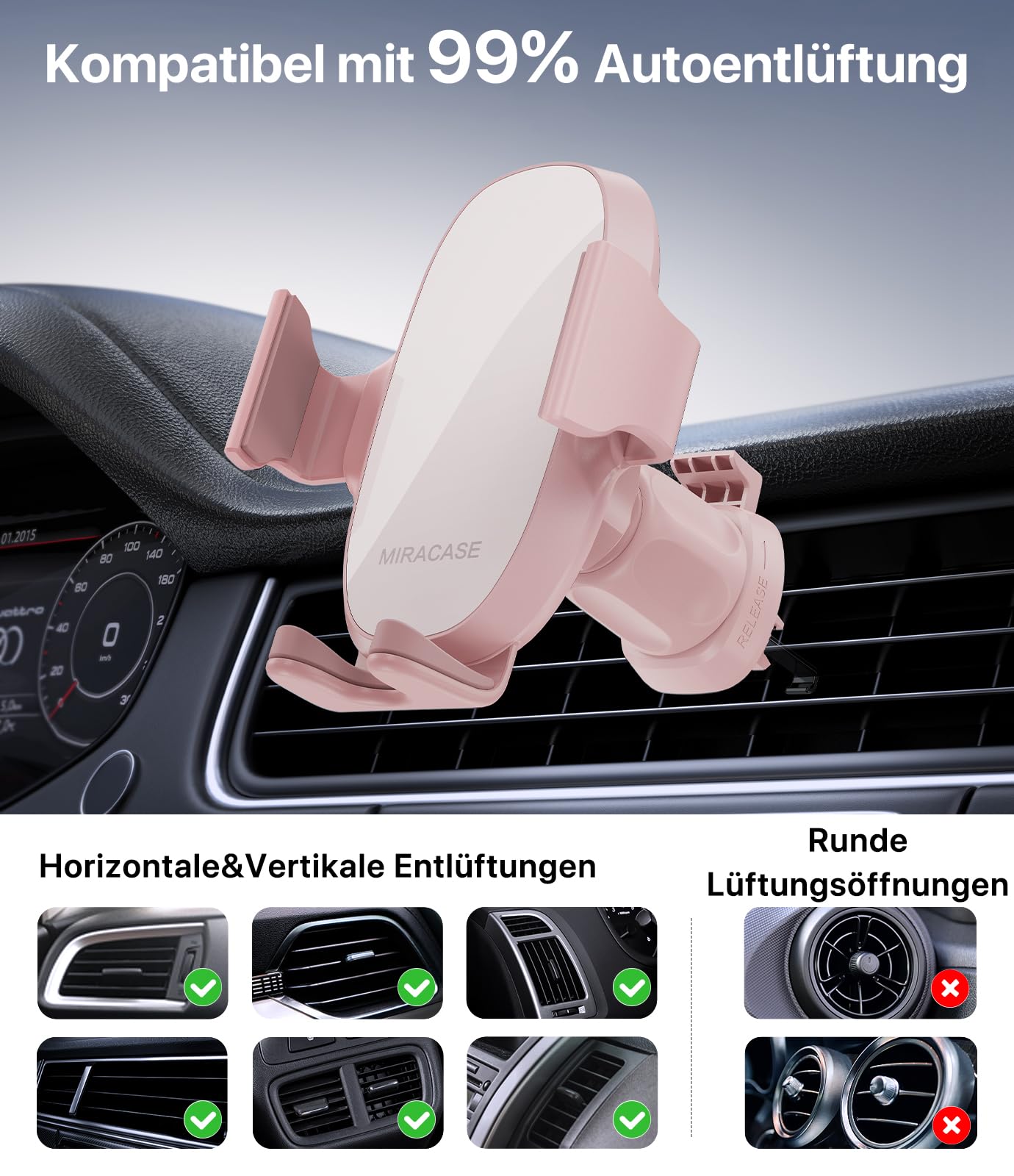 Miracase Handyhalterung Auto Universal [Starker Saugnapf und Metallhaken] kfz Handy Halterung lüftung Armaturenbrett Windschutzscheibe Handyhalter für iPhone Galaxy Alle Smartphone Rosa