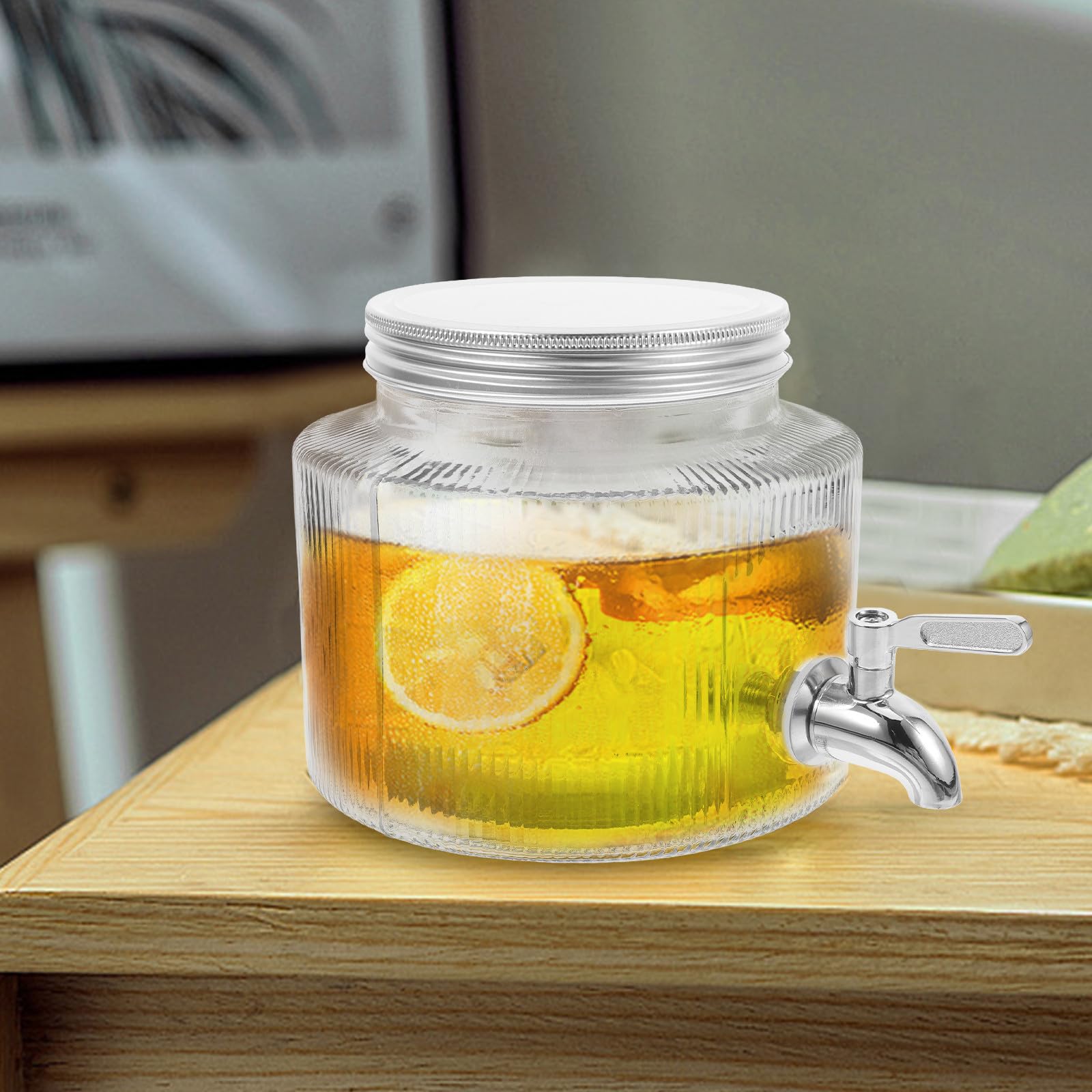 Glas Wasserspender mit Zapfhahn 2, 8l aus Glas und Edelstahl | Glasbehälter mit Hahn für Kühlschrank, Vielseitig Einsetzbar für Saft, Eistee und Limonade, für Party und Zuhause