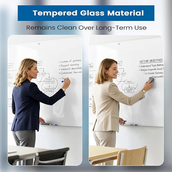 Large Glass Whiteboard, Enhanced Magnetism Glass Dry Erase Board for Wall, 72 x 48 Magnetic Pure White Tempered Glass Board, 6' x 4' Big White Board for Home, Office, School