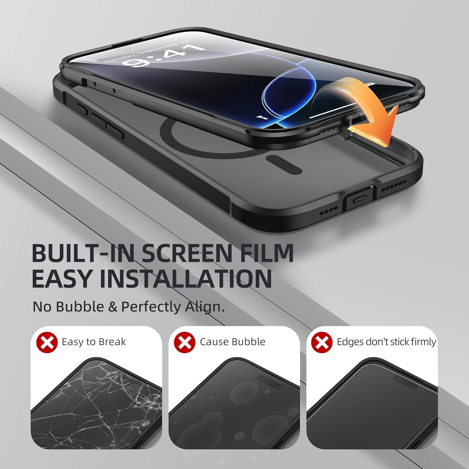 BERFY for iPhone 16 Pro Max Case, Compatible with MagSafe, Built-in 9H Tempered Glass Screen Protector and Camera Protection, Full Body Shockproof Clear Phone case for 16 Pro Max 6.9", Black