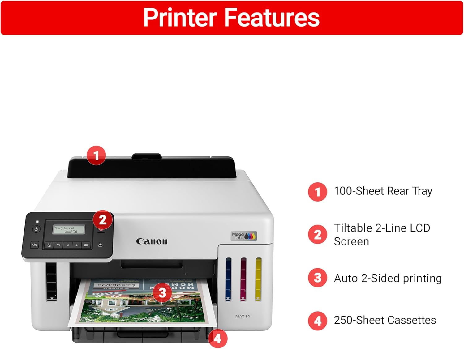 Canon MegaTank GX5120 Wireless Single Function Printer, Print Only for Small Office with Auto 2-Sided Printing, White