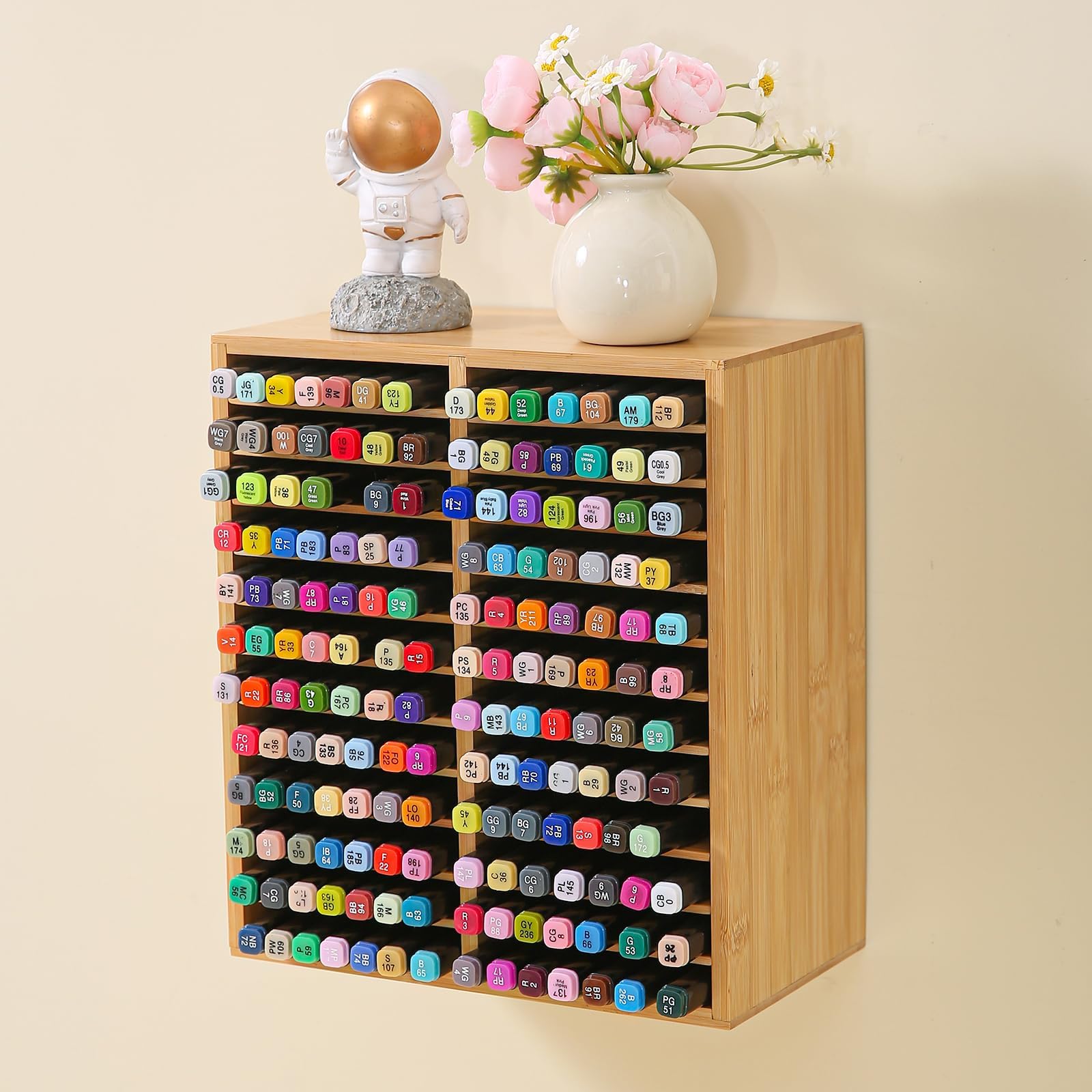 Bamboo Marker Organizer for 168 Markers, Wooden Art Marker Pen Storage Holder for Desk amd Wall