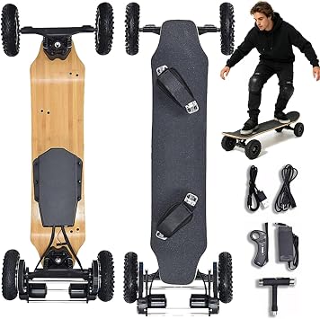 Off Road Electric Skateboard with Remote, 1650W Dual Motor, 40KM/H Top Speed, 150KG Load, 7.8 Inch Inflatable Wheels, 12-Ply Maple Wood, Electric Longboard for Adults A