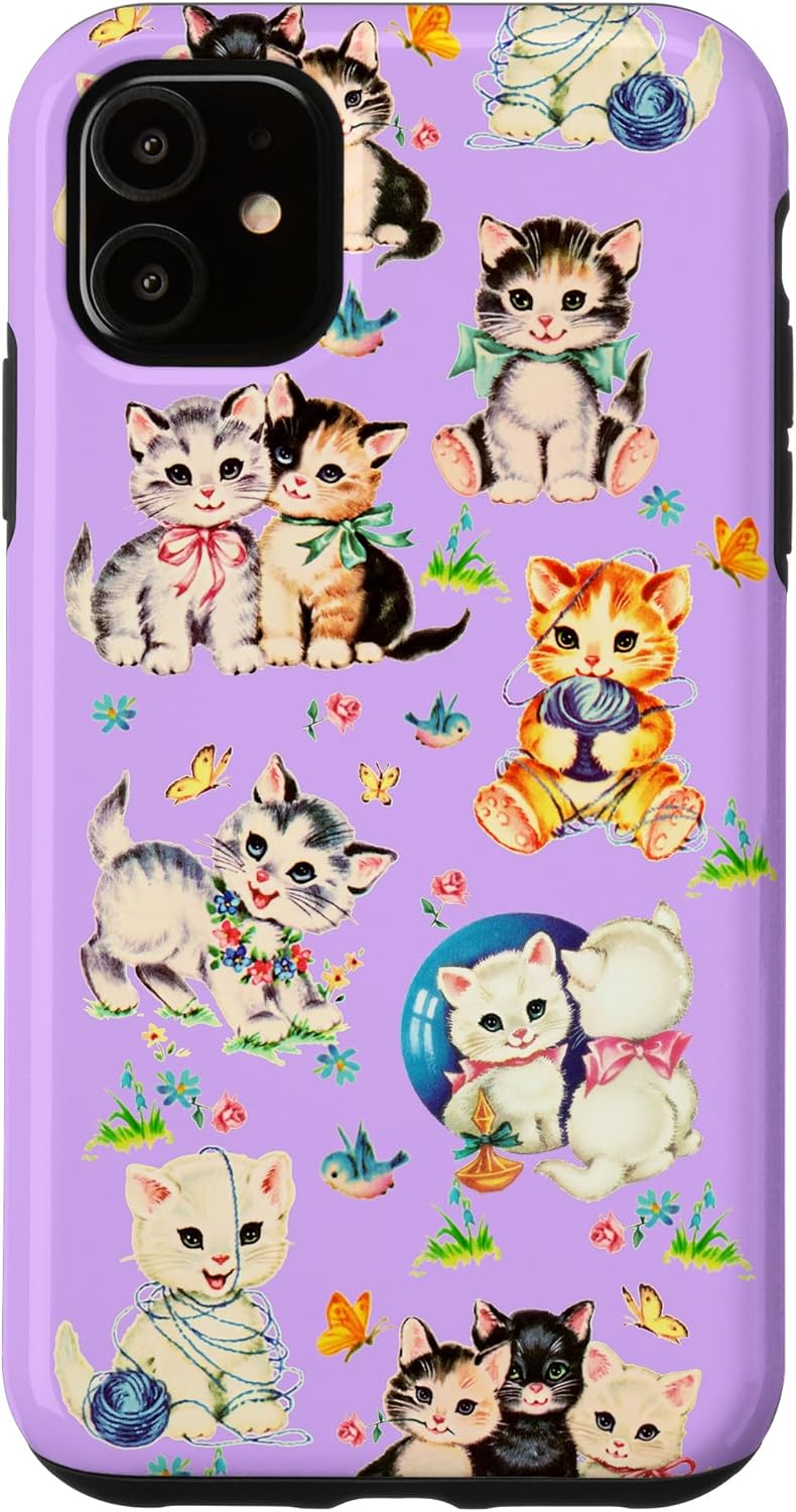 Vintage Baby Animals Kitten Nursery 50's Retro Cat Case for iPhone 16