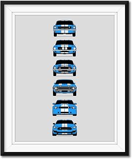 Shelby GT350 Generations Inspired Poster Print Wall Art Handmade Decor of the History and Evolution of the Shelby Mustang GT350 (Unframed)