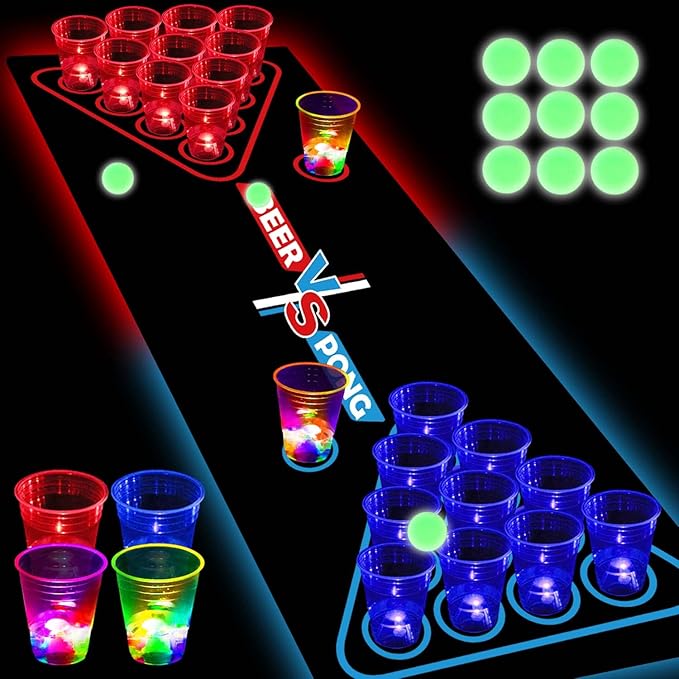 HIOHWEFH Glowing Beer Pong Table Mat for Drinking Game