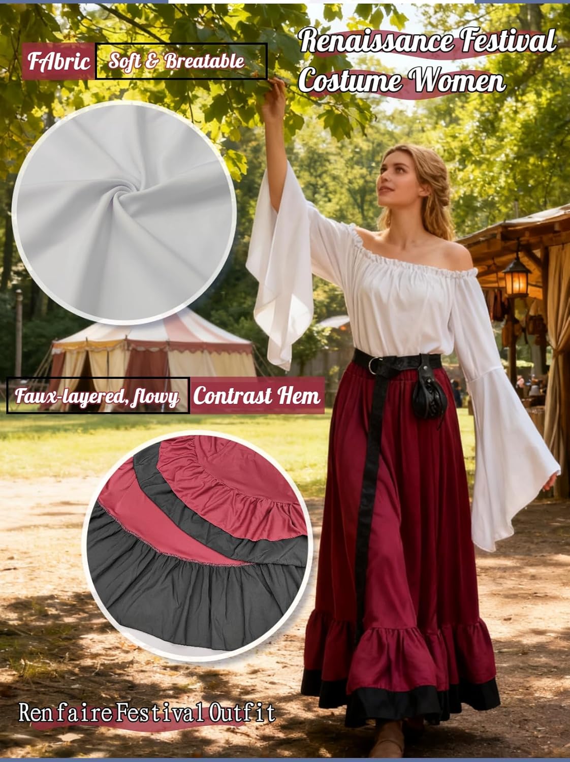 kasahara Renaissance Medieval Pirate Costume Women Peasant Dress Pirate Costume Ren Faire Outfit Renaissance Blouse Skirt