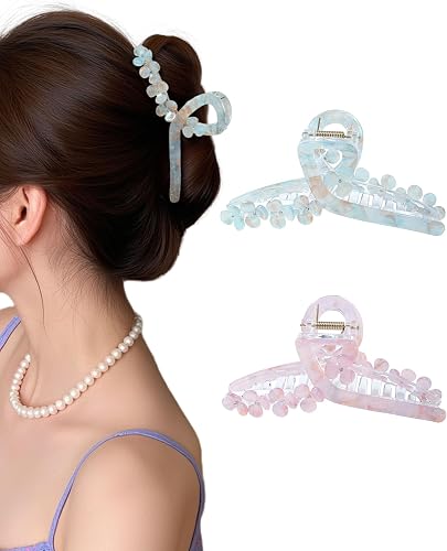 HOKEMP Large Hair Claw Clips for Women, 2 Pack Mermaid Acrylic 3D Flower Claw Cl
