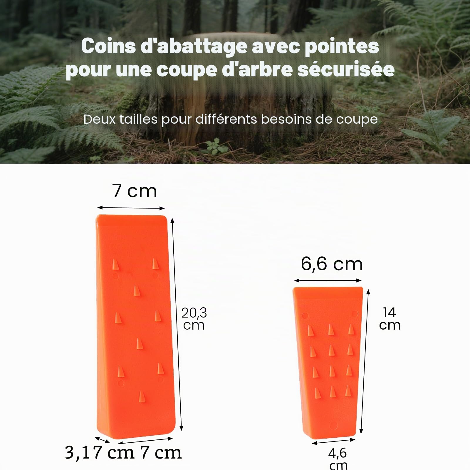 Lot de 6 Cales d'abattage d'arbres avec Pointes pour Une Coupe sûre des Arbres – 3 Cales de 20,3 cm et 14 cm avec Sac de Rangement ; 6 Chiens d'abattage pour Guider Les Arbres stabiliser et en Toute