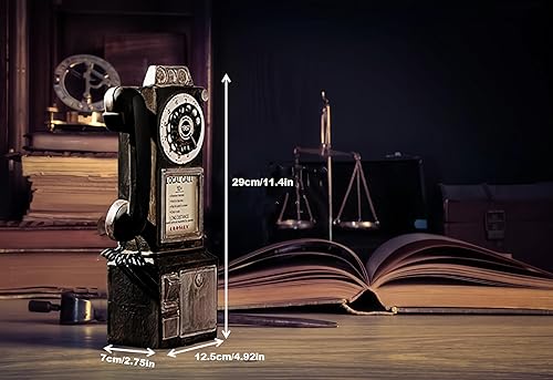 Miniatura 2 de Adorno de teléfono retro, decoración montada en la pared, anticuado, antiguo, giratorio, aspecto clásico, modelo de teléfono de pago, teléfono