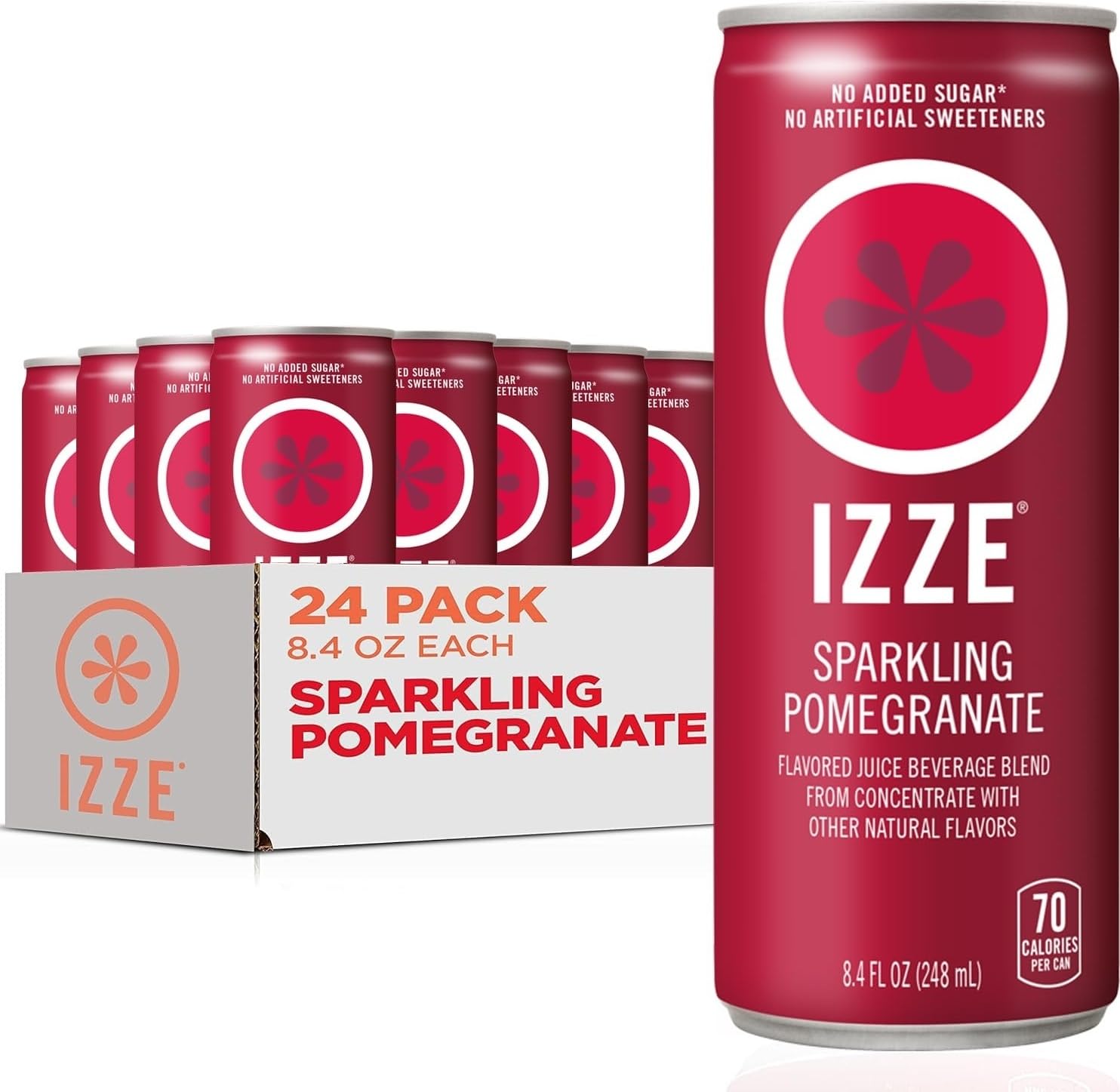 IZZE Sparkling Water Juice Beverage Blend, Pomegranate, No Sugar Added, 8.4 FL OZ, 24 Cans