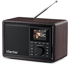 DAB/DAB+ & FM Digital Radio, Mains Powered DAB Radios with Bluetooth, Dual Alarms,Sleep Timer, 60 Presets, AUX IN, Headphone Jack, 2.4''Color Display Kitchen Radio Perfect for Home, Walnut