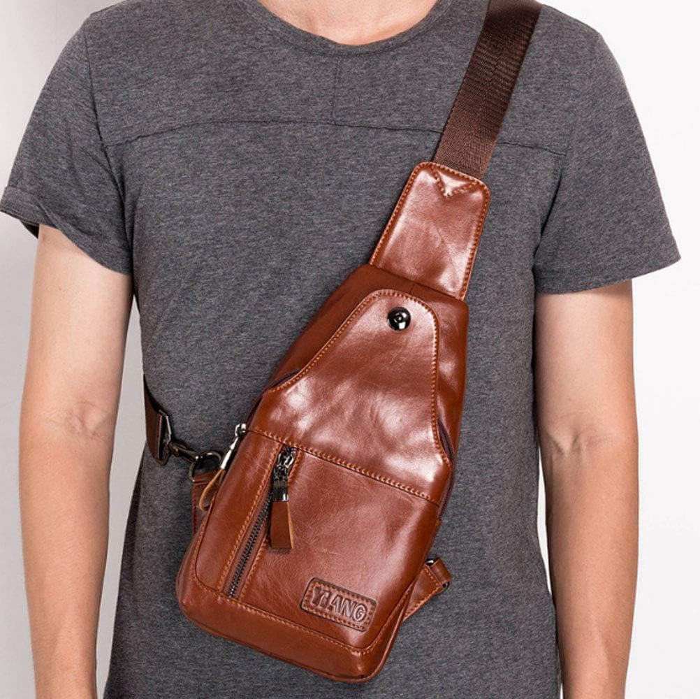 Jonon Men's Leather Sling Bag Chest Bag One Shoulder Bag Crossbody Bag Backpack for Men