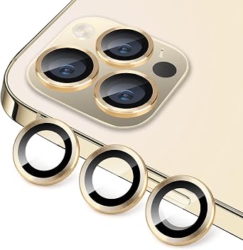 Compatible with iPhone 13 Pro for iPhone 13 Pro Max Camera Lens Protector, Anti-Scratch Lens Cover 9H Tempered Glass Metal Camera Screen Protector Shockproof Camera Cover Ring -3 Pcs Gold