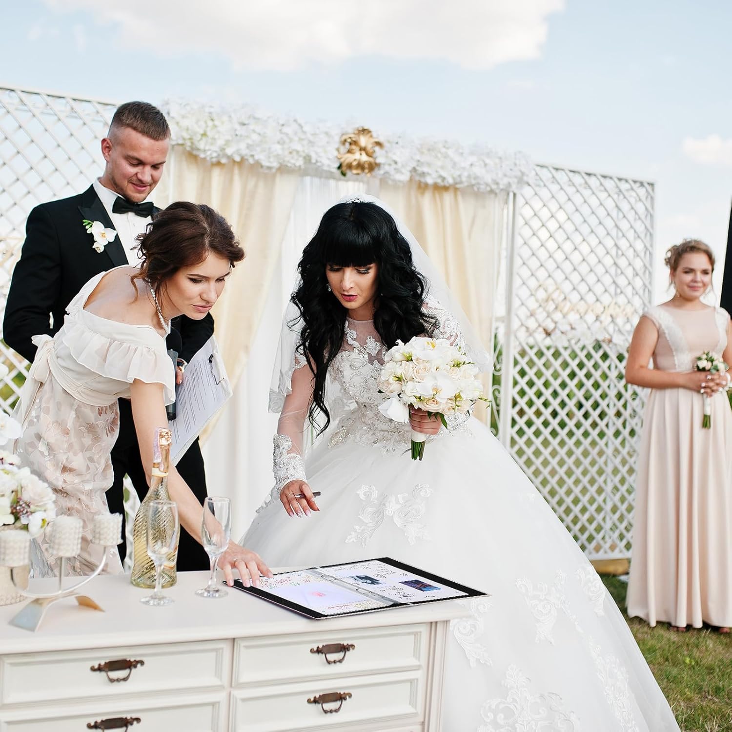 YooNotee 9 x 9 Inch Letters to The Bride Scrapbook Wedding Memory Photo Album DIY Kit Cards Envelopes Pearl Letter Stickers Bow Ribbon Pen for Wedding Bridal Shower Guest Book Bridesmaid Gift