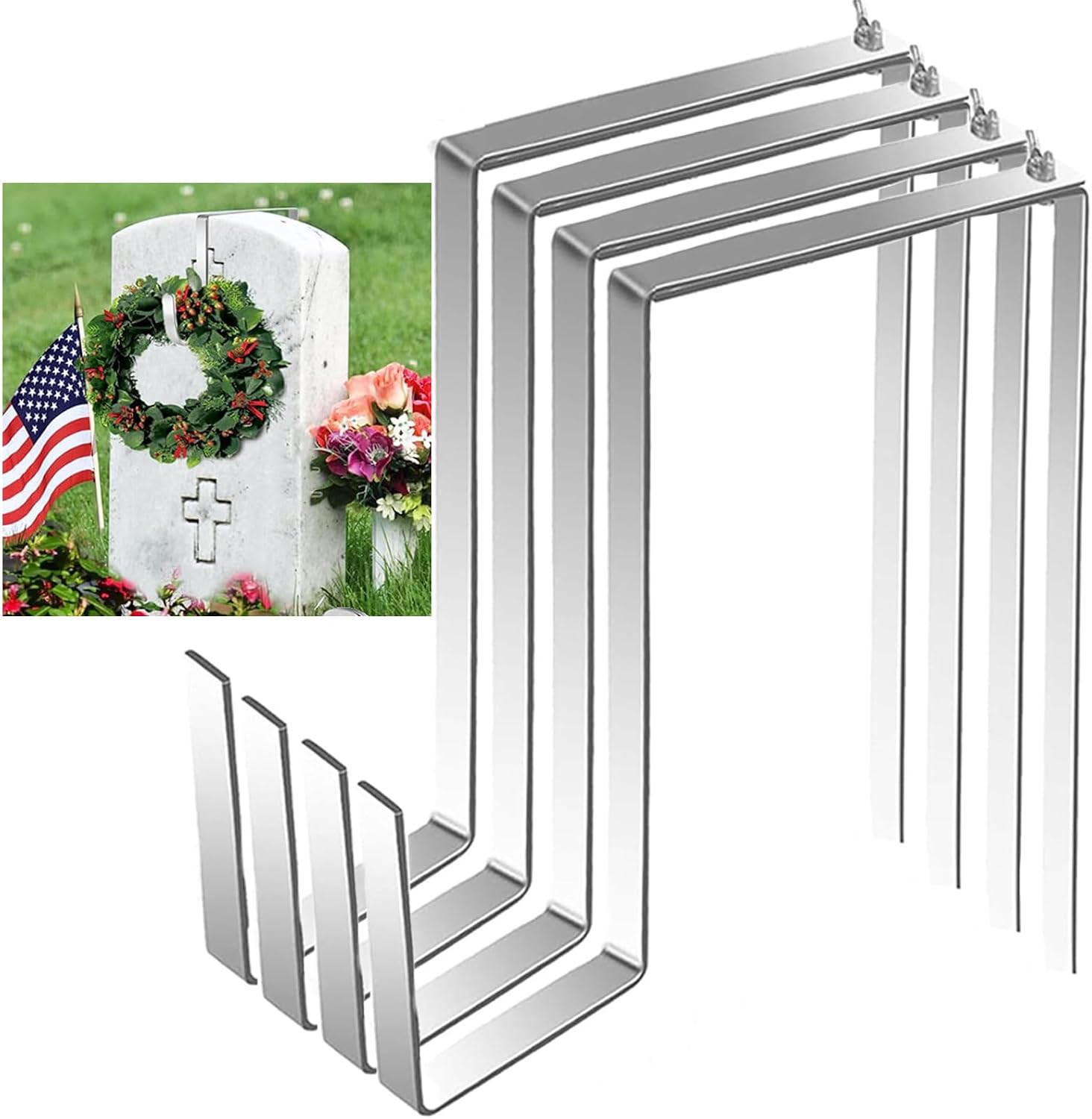Wreath Holder for Cemetery, Front Door, Halloween & Christmas Decorations - 4 PCS Over The Door Wreath Hanger