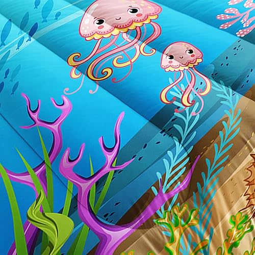 Miniatura 6 de XYNHML - Juego de edredón de tortuga con aguada oceánica, juego de ropa de cama de tortuga para cama individual, juego de cama con peces tropicales