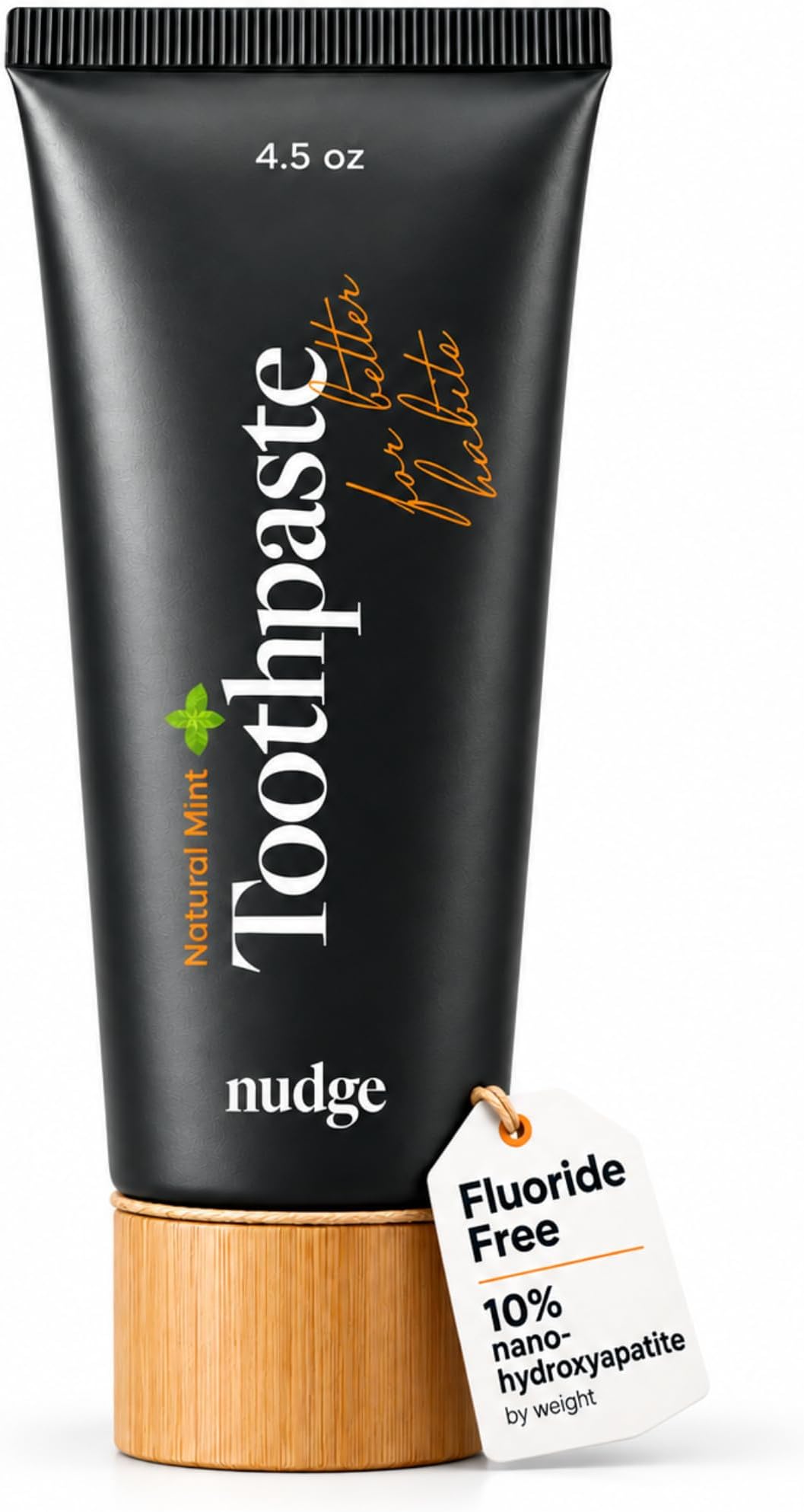 Nudge 10% Nano Hydroxyapatite Toothpaste, Natural Mint, 4.5 oz | Fluoride Free SLS Free Toothpaste with 10% Rod-Shaped nHA, Natural Whitening, Fresh Breath, Clean Teeth, Gentle Oral Care