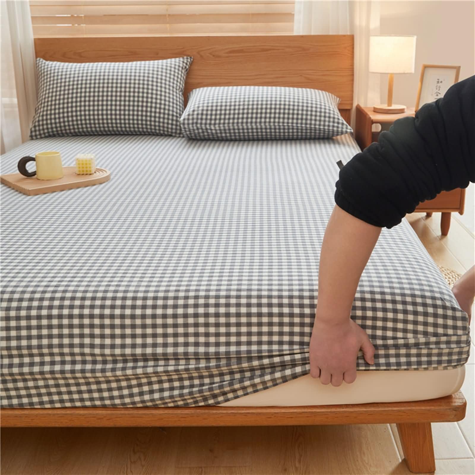 Drap housse 2 personnes 150 x 200 cm lavable Beydodo pour matelas épais avec grand bonnet
