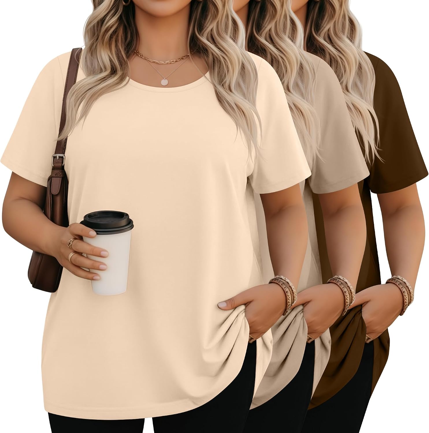 3 Pack Plus Size Shirts for Women Short Sleeve Crew Neck Tops Loose Fit T-Shirts Casual Basic Tees Summer Workout