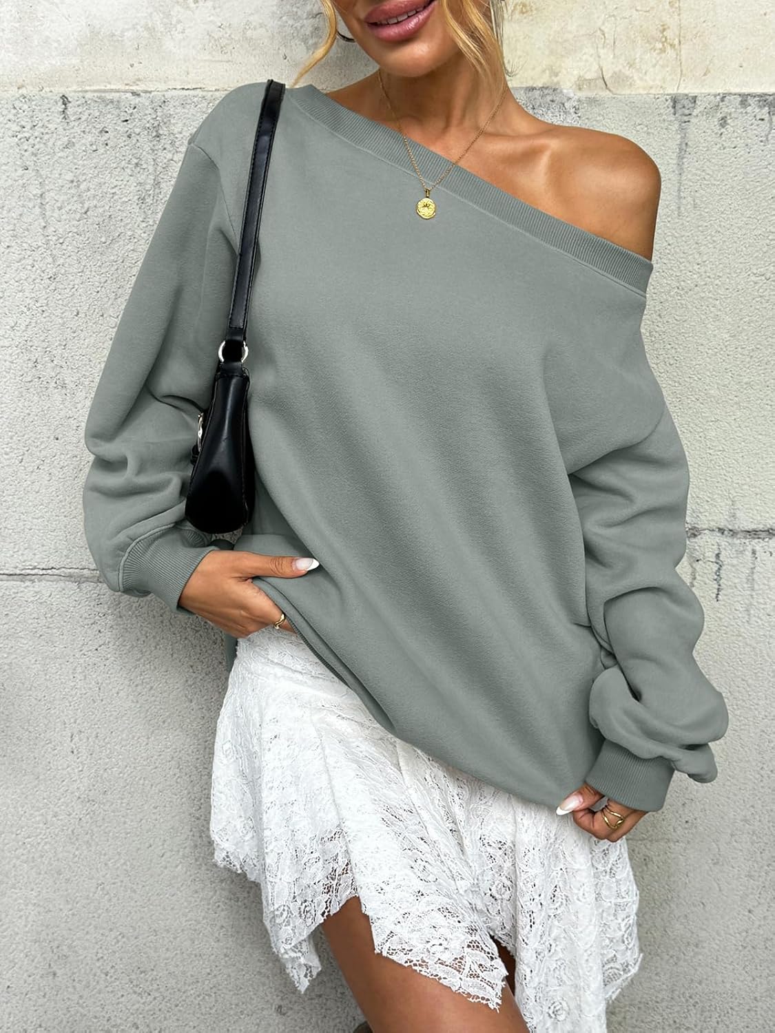 Womens Fleece Lined Sweatshirt Off Shoulder Long Sleeve Pullover Top Oversized Shirt Basic Slouchy Clothes 2026 - Image 2