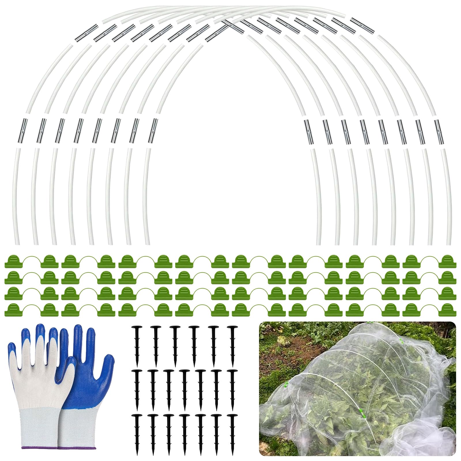HIQE-FL Cerchi da Giardino per Serra,40 Pezzi Tunnel per Piante,Cerchi per Serra Tunnel Orto,con Guanti,Tunnel per Aiuole Rialzate,Pneumatici per Serra,per Tunnel da Giardino per Cortili.