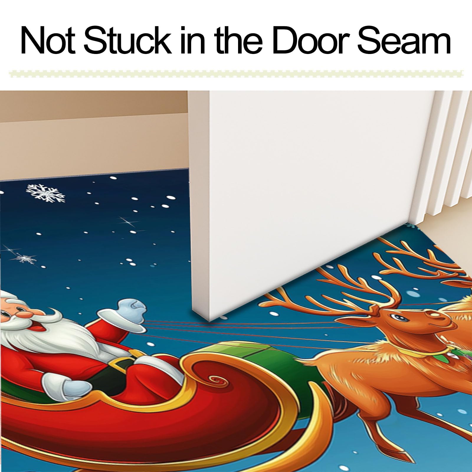 Felpudo Entrada Navidad 90 x 150 cm, Alfombra Entrada Casa Interior Antideslizante Papá Noel, Lavable Felpudo de Alfombrilla Renos Trineo, Interior Tapete Azul