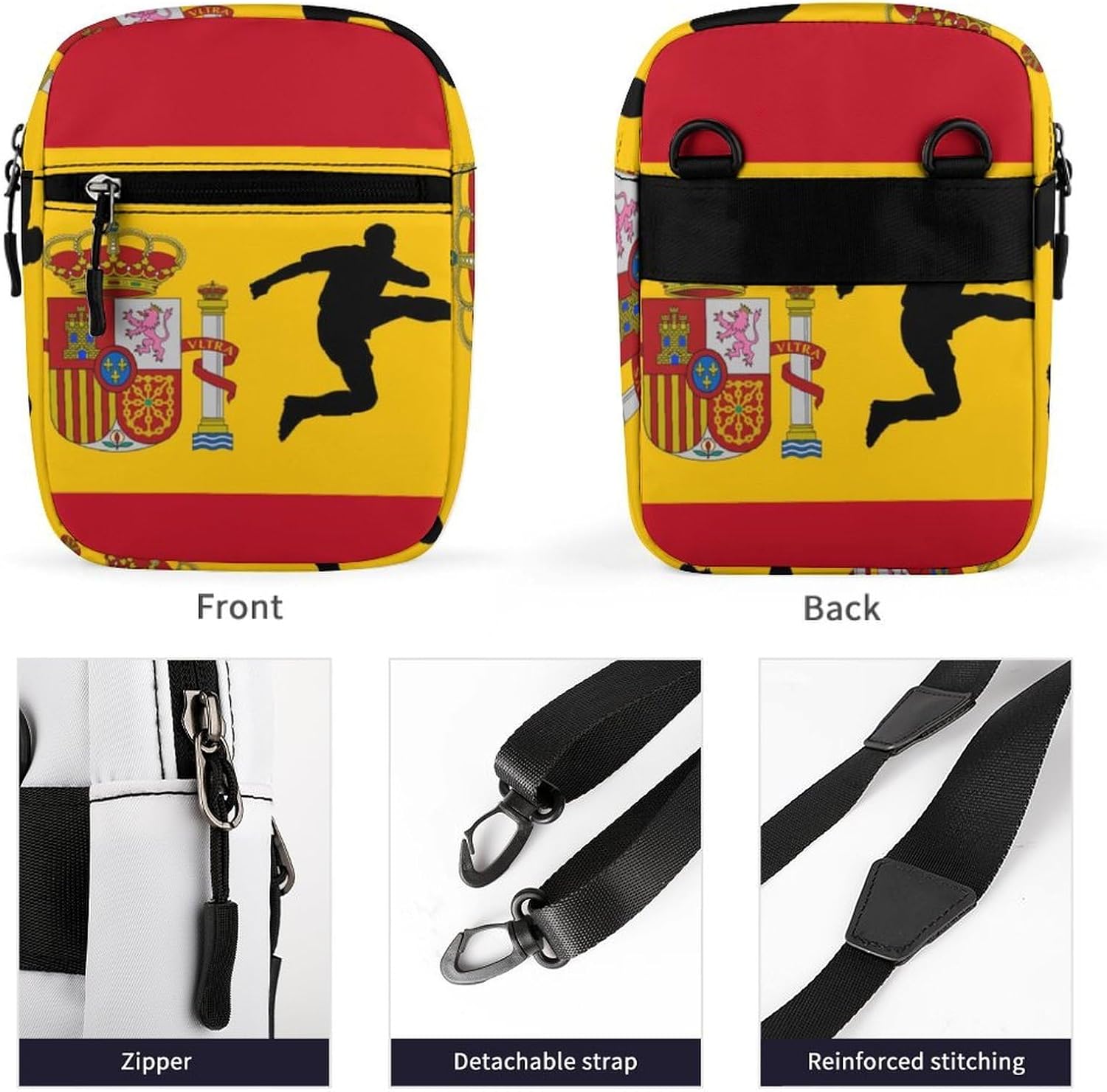 Spain Spanish Flag Soccer Shooting Small Crossbody Bag Sling Shoulder Satchel