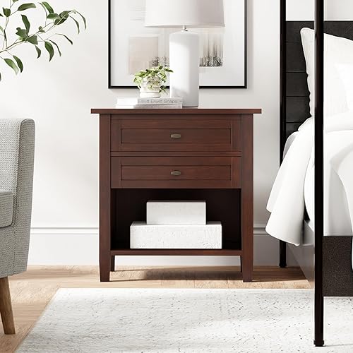 Miniatura 2 de SIMPLIHOME Warm Shaker - Mesita de noche de transición de madera maciza de 24 pulgadas de ancho, color marrón rojizo, para sala de estar y dormitorio