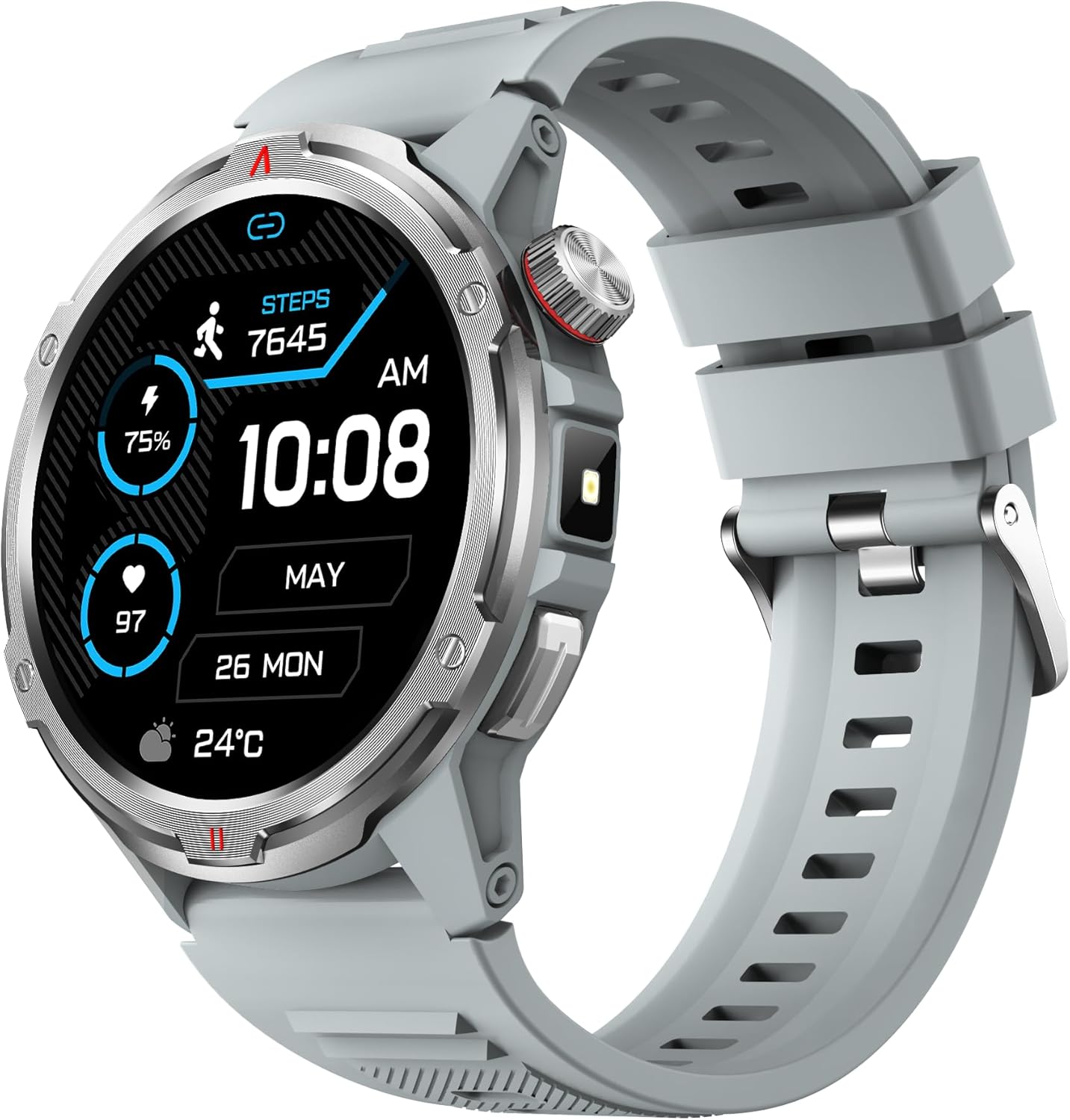 AOLON Smart Watch for Men (Answer/Make Call with 1.43'' AMOLED Display, IP68 Waterproof, 30+ Days Battery Life with100+Sport Modes Fitness Watch, Compass, Heart Rate, SPO₂ & Sleep Monitor（Silver）