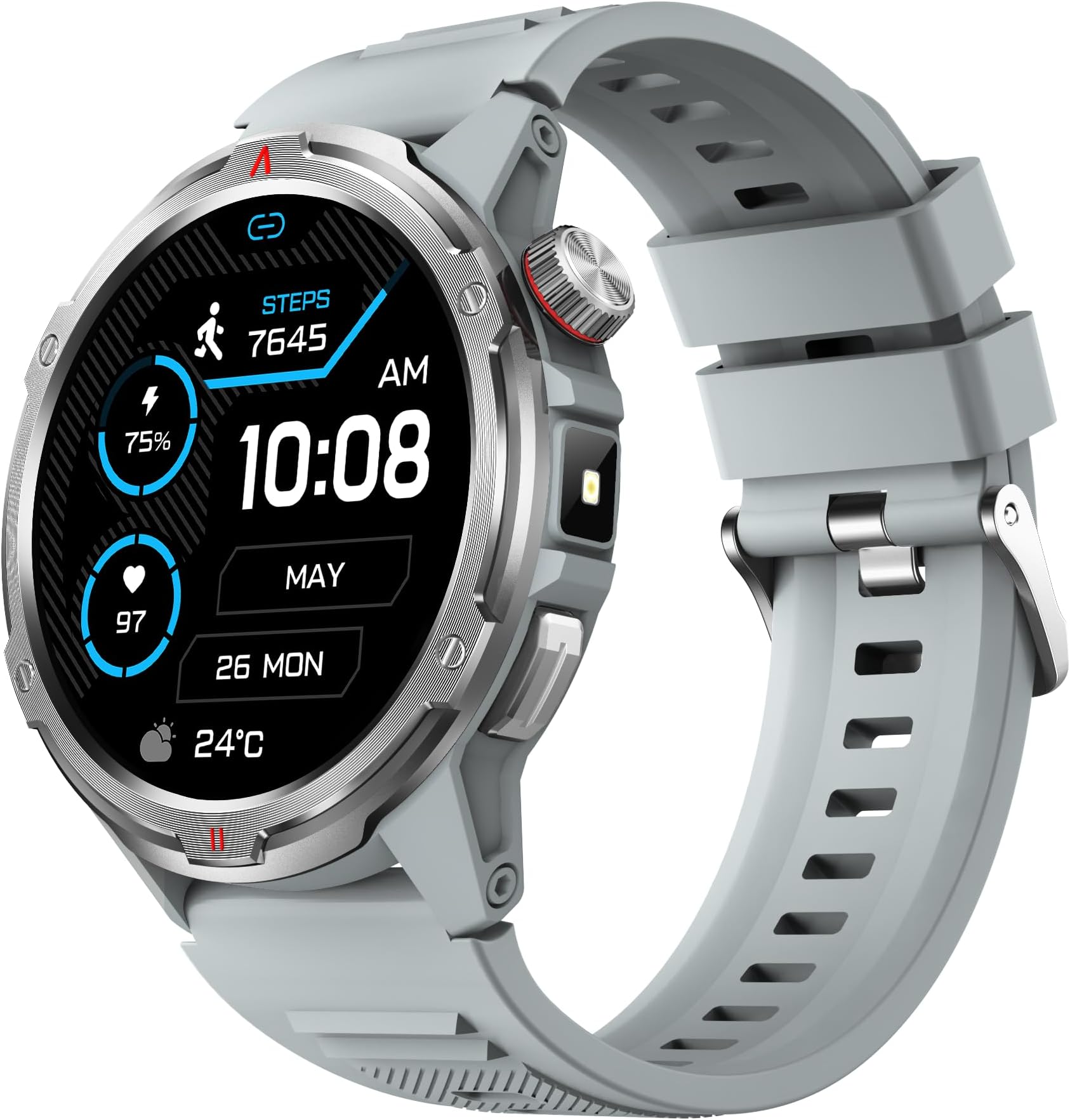 AOLON Smart Watch for Men (Answer/Make Call with 1.43'' AMOLED Display, IP68 Waterproof, 30+ Days Battery Life with100+Sport Modes Fitness Watch, Compass, Heart Rate, SPO₂ & Sleep Monitor（Silver）