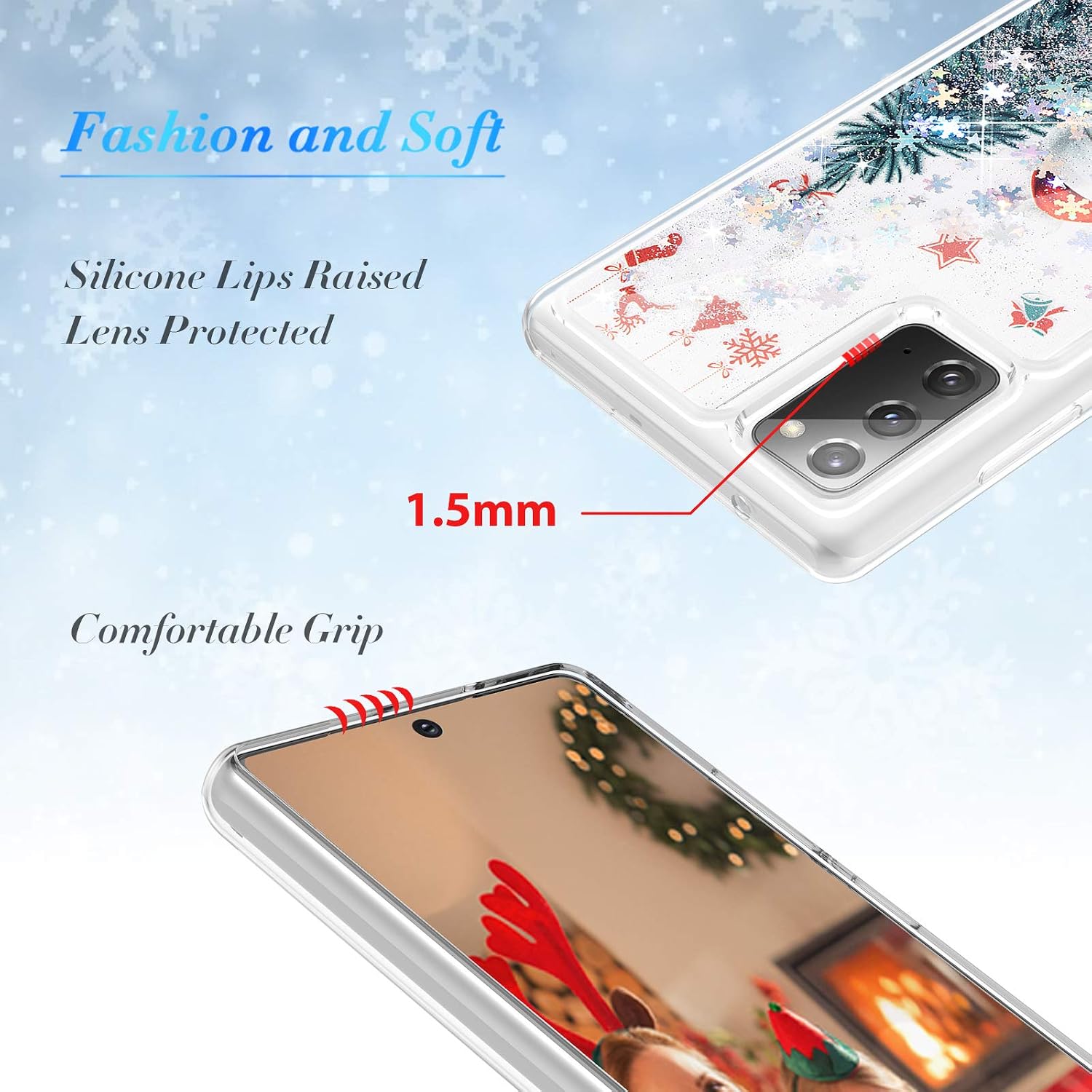 Caka Case for Galaxy Note 20 Glitter Case Christmas for Women Girls Liquid Bling Sparkle Luxury Flowing Floating Glitter Quicksand Clear Transparent Phone Case for Samsung Galaxy Note 20 (Snowman)