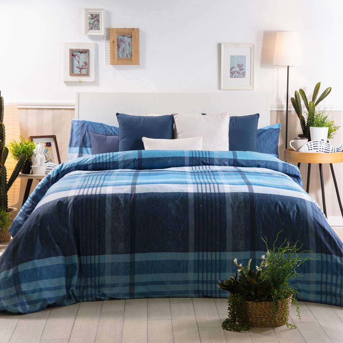 Parure edimburgo stilia brodées bleu 105 pour grand lit