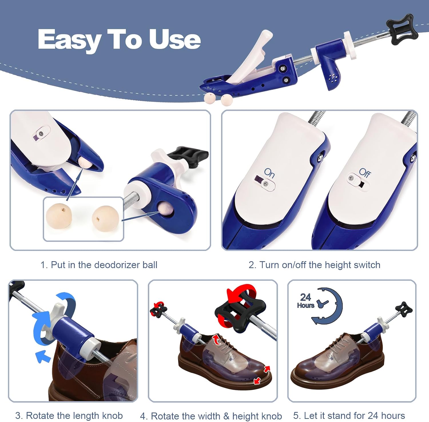 Shoe Stretcher for Men Women, 6-Way Adjustable Length Width & High Shoe Trees for Wide Feet Toe Box Thick Instep