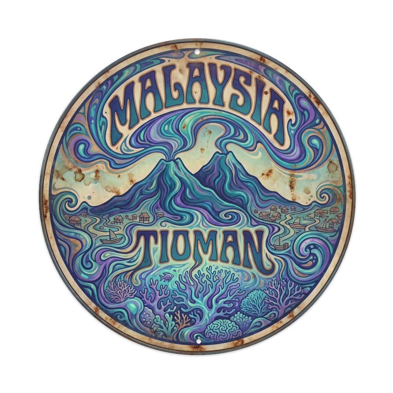 Odgynaw 8X8inch(20X20cm) Malaysia Tioman Island Tropical Coastal Journey Metal Tin Sign