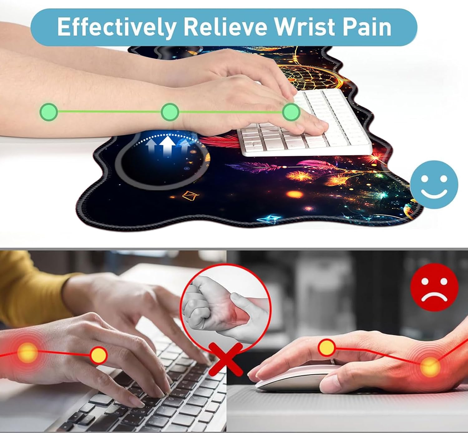 Large Mouse Pad and Keyboard Wrist Rest, Desk Pad for Keyboard and Mouse, 4-in-1 Large Gaming Mouse Pad with Wrist Support, Desk Mat for Home Office Study Game-Colorful Dreamcatcher