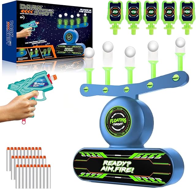 Electric Target for Nerf Guns, Luminous Floating Ball Target with Toy Gun, 30 Foam Bullet and 5 Flip Target, Glow in the Dark & USB Rechargeable, Kids Shooting Game Gift for Boys Girls 6 to 13 Years