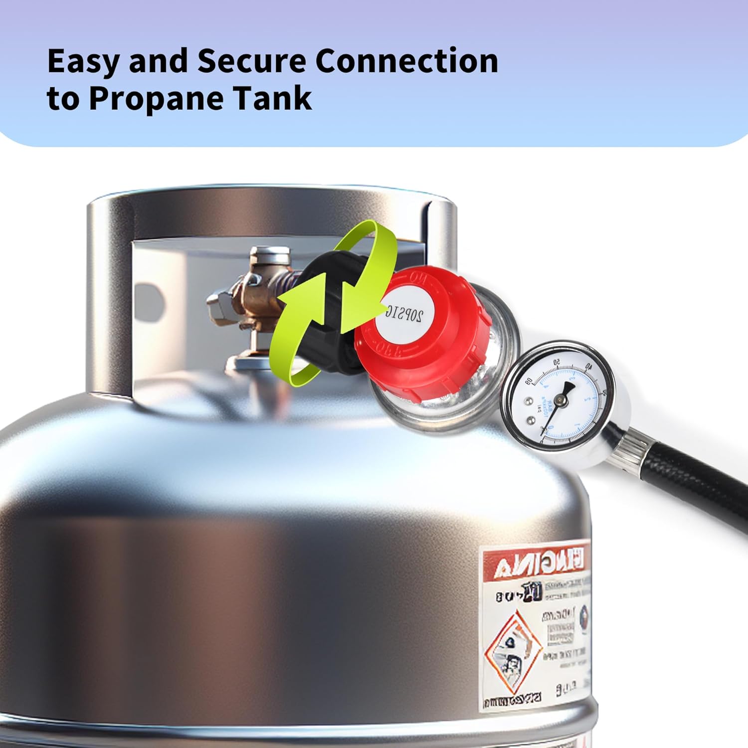 8 Feet High-Pressure Propane Regulator with 20 PSI Adjustability and Hose - QCC-1 Connection, Ideal for Turkey Fryers, Fire Pits, 5-40lb Propane Tanks, and Cookers