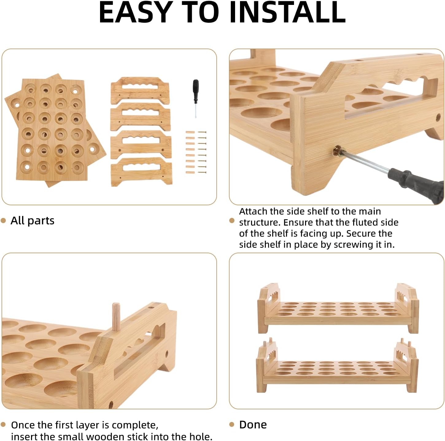Egg Holder, 2 Tier Egg Holder Countertop, Bamboo Egg Organizer and Storage for Gathering 48 Fresh Eggs, Egg Stackable Stand Rack, Egg Basket for Kitchen Farmhouse