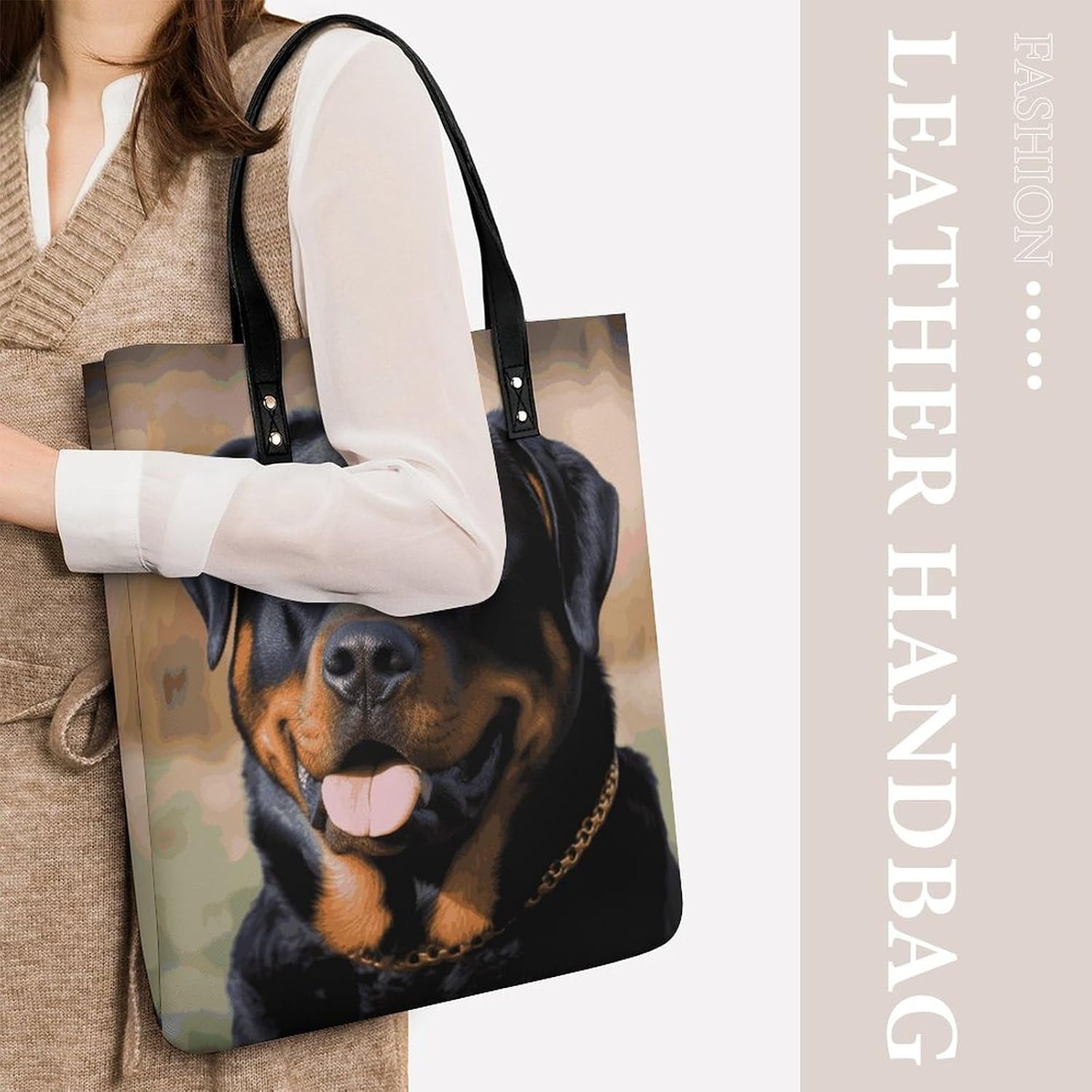Rottweiler Dog Tote Bag with Magnetic Buckle Reusable Grocery Bags Lightweight Cross Body Handbag for Daily Essentials