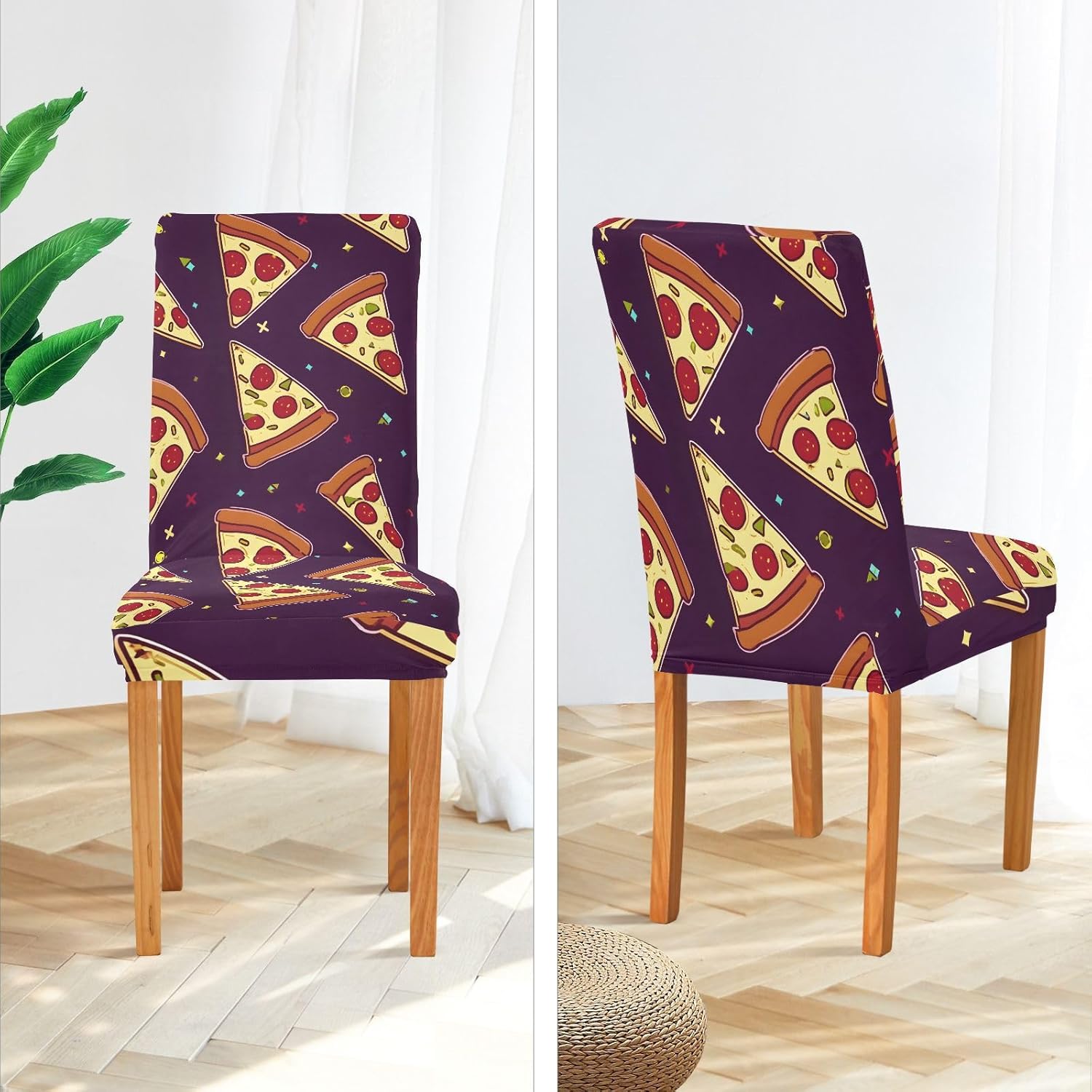 ALAZA Chair Covers for Dining Room, Cute Pizza Pattern Stretch Chair Cover Sets Chair Protector Removable Washable for Ktichen Restaurant Hotel