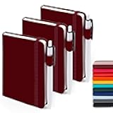 feela 3 Pack Pocket Notebook Journals with 3 Black Pens, A6 Mini Cute Small Journal Notebook Bulk Hardcover College Ruled Notepad with Pen Holder for Office School Supplies, 3.5”x 5.5”, Wine
