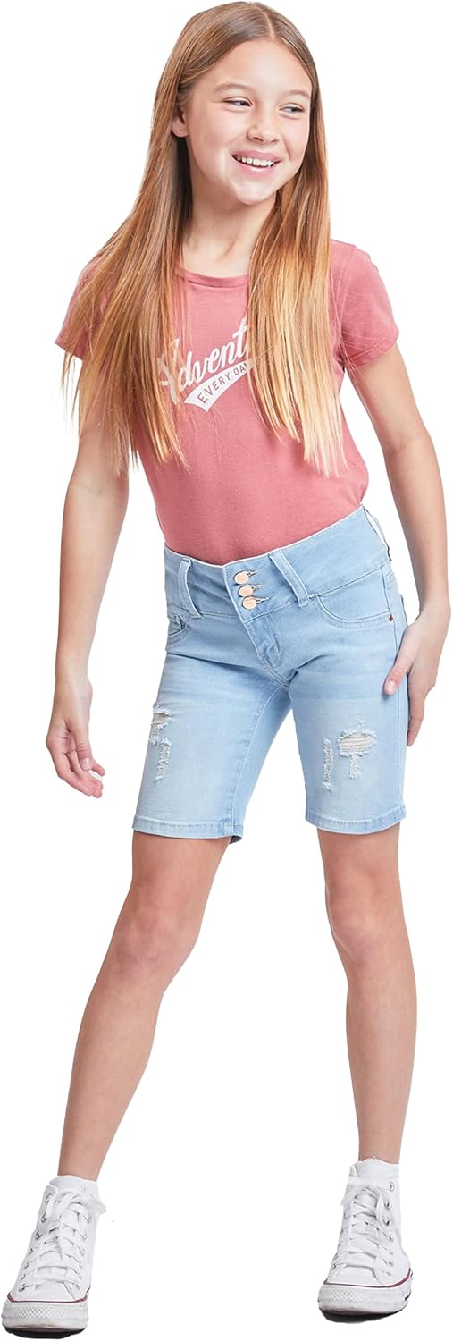 YMI Girls' Girls Essential Mid-Rise 3-Buttton Bermuda