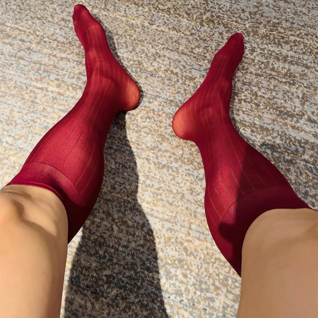 Men's Business Dress Socks Wide Stripe Pattern Reinforced Nylon Fabric Professional Attires Sheer Formal Suit