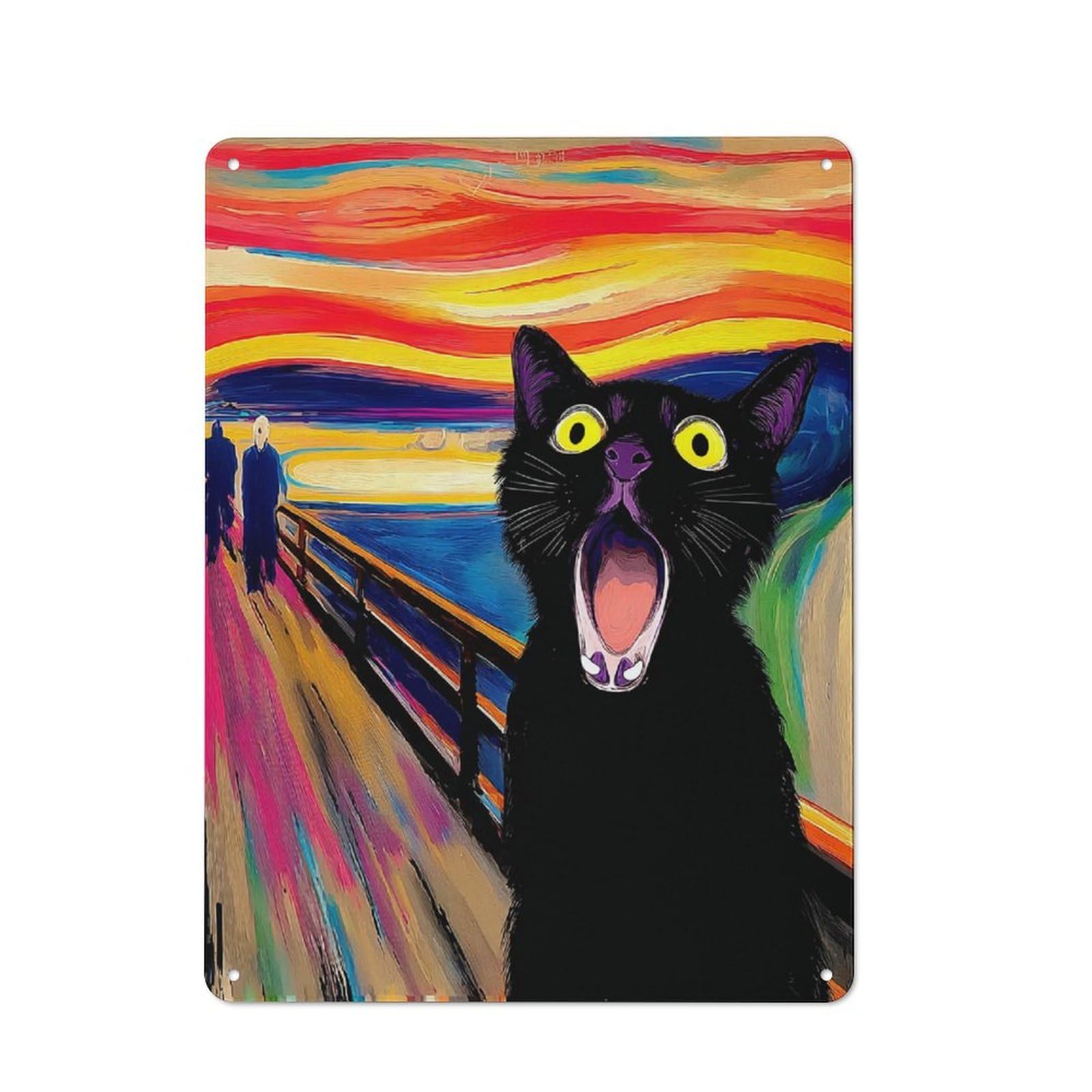 Cat on A Bridge at Sunset Cottage Metal Wall Decor 40x30cm, Shed Metal Sign for Conservatory, Home Bar Or Utility Room