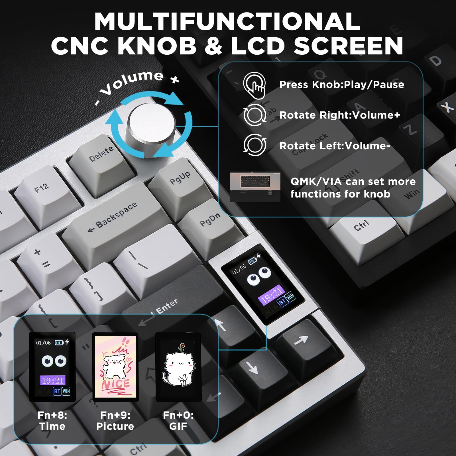 YUNZII AL80 Drahtlose Mechanische Tastatur, Volles Aluminium CNC, Smart LCD Display, Heiße Austauschbare Dichtung Mount 75% Layout, BT/2.4G/USB-C, QMK/VIA