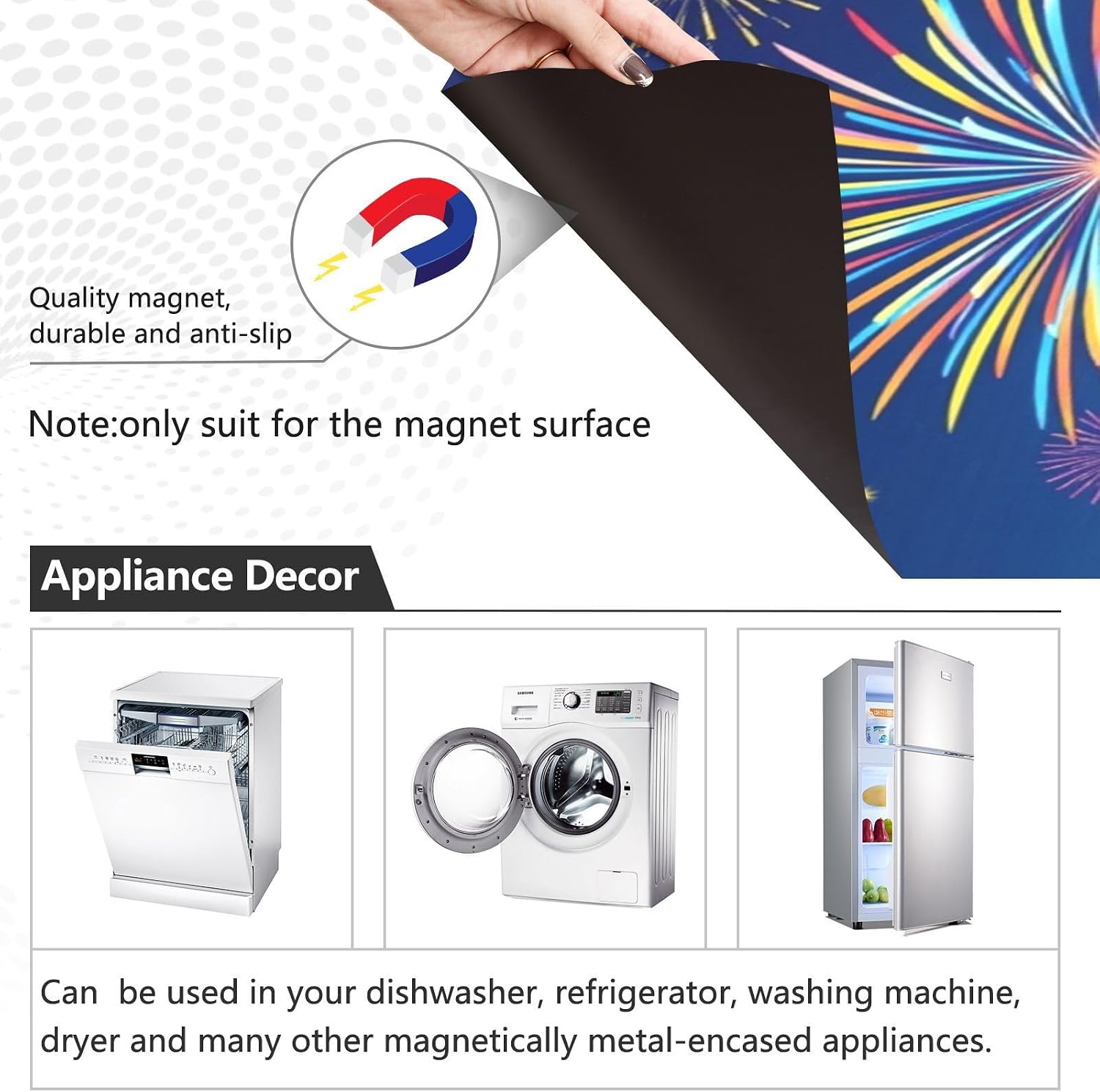 American Flag Patriotic Dishwasher Magnet Cover Independence Day 4th July Firework Magnetic Sticker Dish Washer Door Panel Cover Fridge Appliance Magnet Decal Sheet Kitchen Decor 23x26 inch image 4