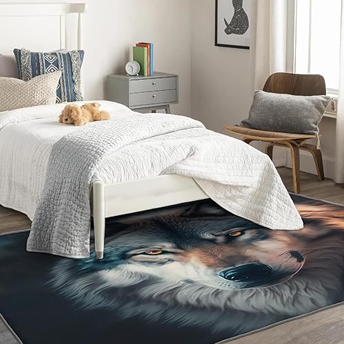 Miniatura 2 de Alfombras de lobo para entrada, dormitorio, sala de estar, alfombras lavables de 2 x 3, alfombra de área de animales para decoración del hogar,