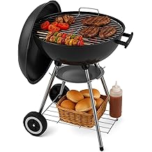 18 Inch Portable Charcoal Grill &ndash; Heavy-Duty Round BBQ Grill with Thickened Grilling Bowl, Sturdy with 4 Legs &amp; Wheels for Small Outdoor Barbecue, Camping, Travel, Tailgating &amp; Backyard Cooking
