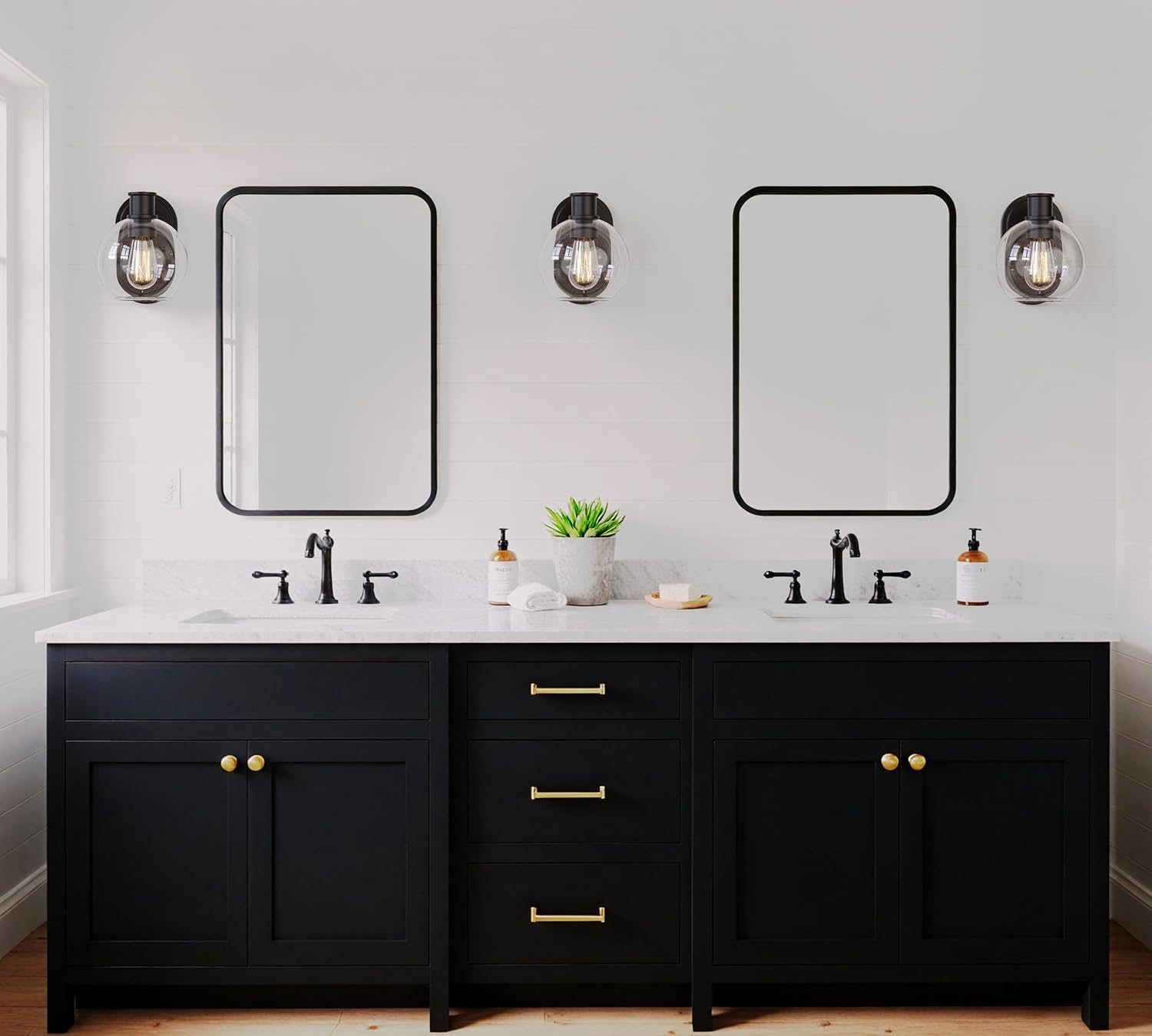 Dan Modern Farmhouse 1-Light Wall Sconces Light with Clear Glass Globe Shade in Dark Bronze Finish for Hallway, Entryway, Bathroom, Garage, Kitchen, Living Room